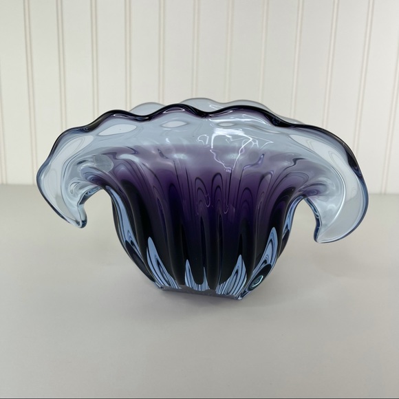 Unikat Van Eyk Signed & Numbered German Mid-century Fluted Purple Glass Bowl - Picture 6 of 14